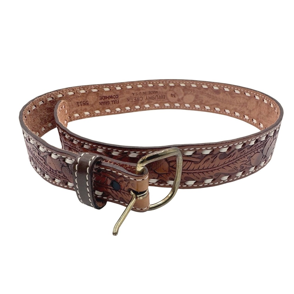 Brushy Creek 34 Brown Belt Men's Floral Cowboy Ranch Tooled Leather Western USA